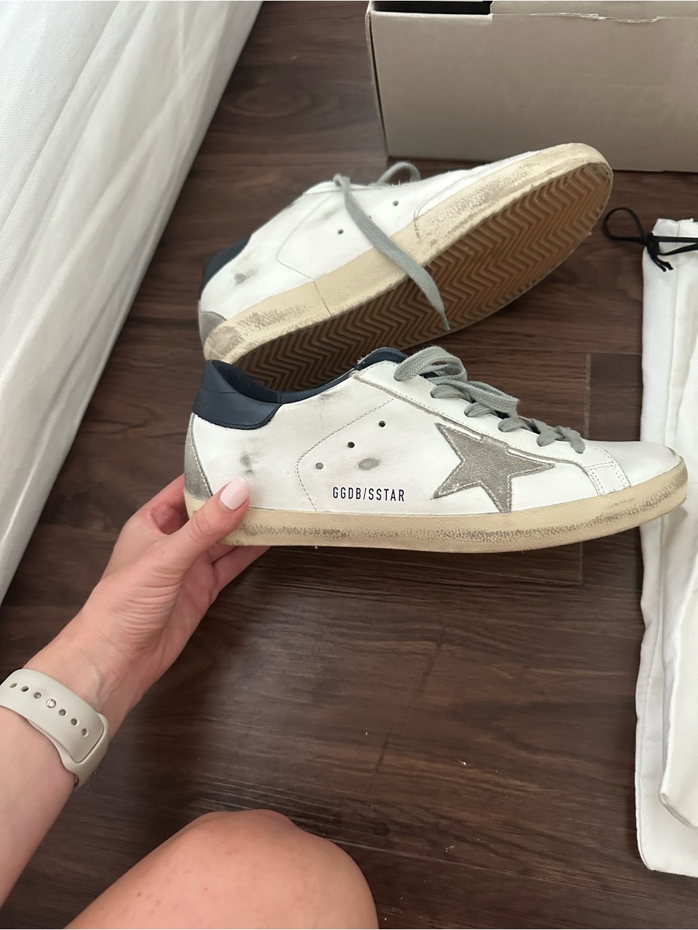 Golden Goose Kids White Leather Sneakers with Gray Star and Navy Heel
